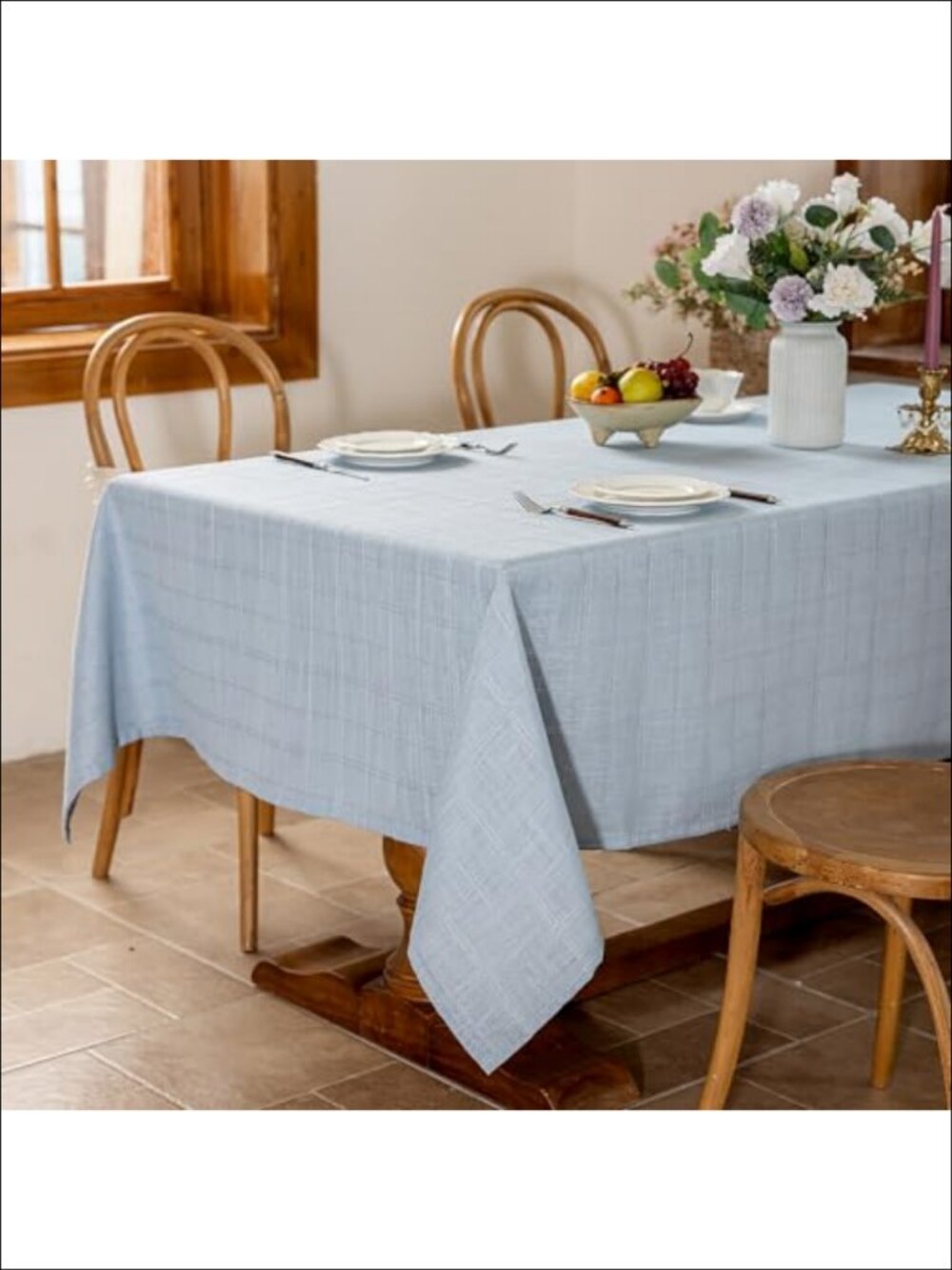 Laolitou Embroidered Grid Tablecloth Wrinkle Resistant 60x84